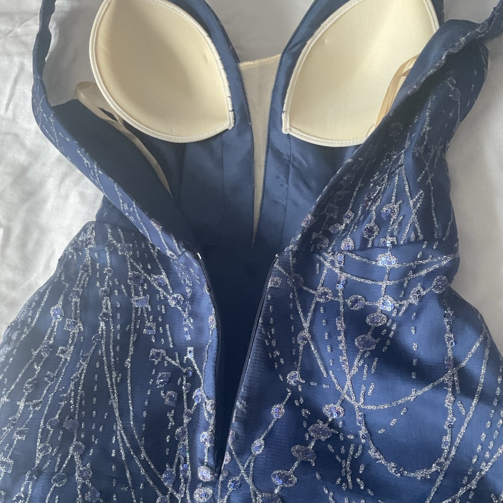 Full Length Navy Glitter Tulle and Satin Gown - Picture 8 of 15